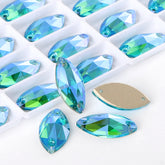Aquamarine Shimmer Navette form av høy kvalitet på sy-på rhinestones